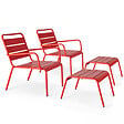OVIALA - Lot de 2 fauteuils relax avec repose-pieds en métal rouge - Palavas - vignette