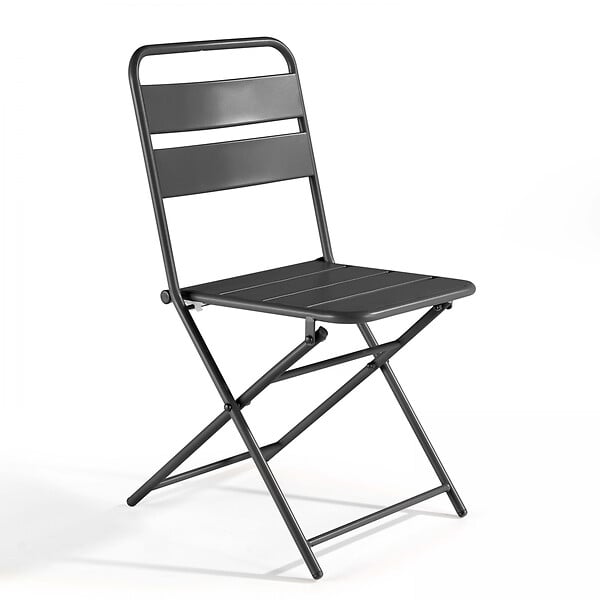 OVIALA - Lot de 2 chaises de jardin pliantes en métal gris - Palavas - large