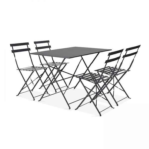 OVIALA - Table de jardin pliante acier gris 4 places - Rome - large