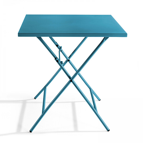 OVIALA - Table de jardin pliante carrée en acier 70 cm 4 places bleu pacific - Palavas - large