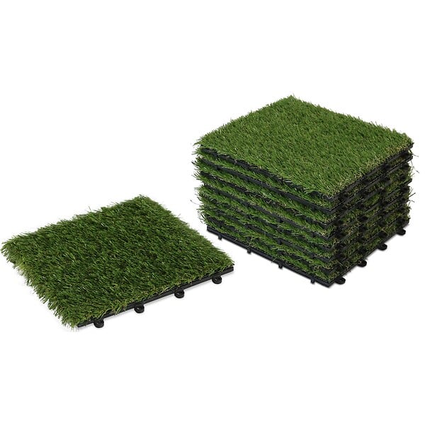 OVIALA - Lot de 8 dalles clipsables en gazon artificiel - Arena - large