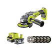 RYOBI - Pack RYOBI meuleuse d'angle brushless 18V One+ - 1 batterie 18V 4.0Ah - 1 chargeur rapide - Kit 6 disques 125 mm - vignette