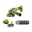 RYOBI - Pack RYOBI Meuleuse d'angle brushless 18V One+ R18AG7-0 - 1 Batterie 2.5Ah - 1 Chargeur rapide - kit 6 disque 125 mm - vignette