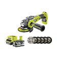 RYOBI - Pack RYOBI meuleuse d'angle brushless 18V One+ R18AG7-0 - 1 batterie 18V 5.0Ah - 1 chargeur rapide - kit de 6 disques 125 mm - vignette