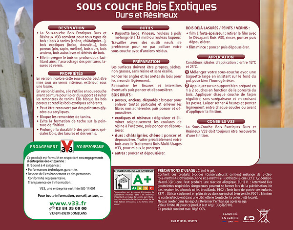 V33 BOIS - Sous-couche bois exotiques blanc 0.5 L - large