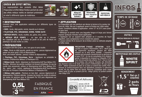 V33 PEINTURE - Préparation effet métal peinture multi-matériaux métal fonte 0.5 L - large