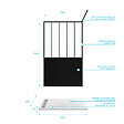 AURLANE - Pack Paroi de douche 120x200 cm noir mat - verre trempe 5mm + Receveur extra plat à poser - caniveau - vignette