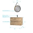 AURLANE - Pack Meuble SDB 80cm suspendu 2 tiroirs Chene_Vasque blanche + Miroir Barber - TIMBER 80 - Pack38 - vignette