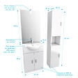 AURLANE - Ensemble de salle de bain blanc 60cm + vasque en céramique blanche + miroir LED + colonne 2 portes - vignette