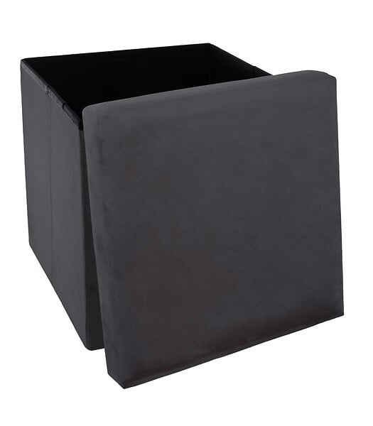 ATMOSPHERA - 2 en 1 Pouf pliant et coffre de rangement Velours Gris foncé 38 x 38 cm - large