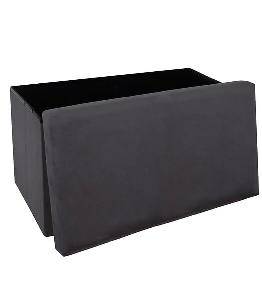 ATMOSPHERA - 2 en 1 Pouf pliant double et coffre de rangement Velours Gris foncé 76 x H 38 cm - large