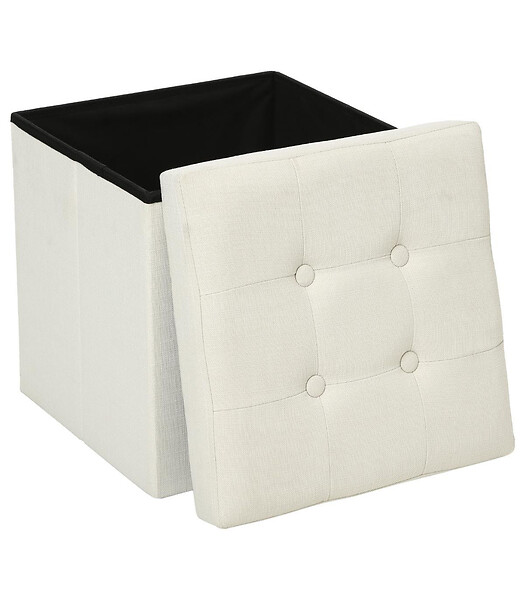 ATMOSPHERA - 2 en 1 Pouf pliant et coffre de rangement Beige aspect Lin 38 x 38 cm - large