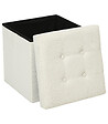 ATMOSPHERA - 2 en 1 Pouf pliant et coffre de rangement Beige aspect Lin 38 x 38 cm - vignette