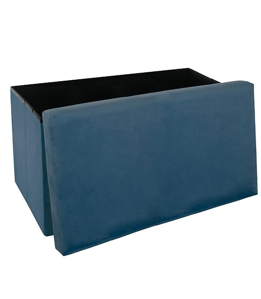 ATMOSPHERA - 2 en 1 Pouf pliant double et coffre de rangement Velours Bleu 76 x H 38 cm - large