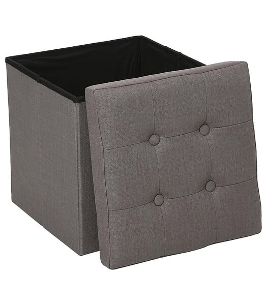 ATMOSPHERA - 2 en 1 Pouf pliant et coffre de rangement Gris Taupe aspect Lin 38 x 38 cm - large