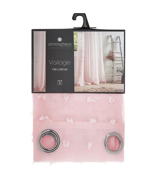 ATMOSPHERA - Voilage à œillets Rose motif petits pompons 140 x 240 cm - large