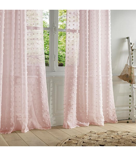 ATMOSPHERA - Voilage à œillets Rose motif petits pompons 140 x 240 cm - large