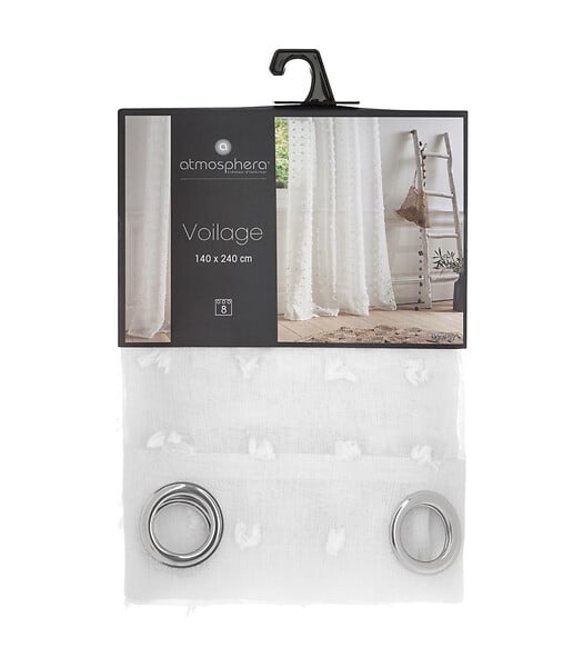 ATMOSPHERA - Voilage à œillets Blanc motif petits pompons 140 x 240 cm - large