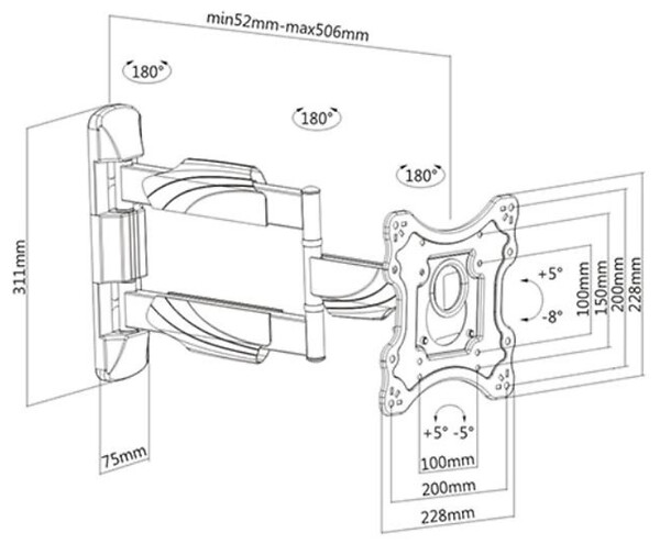 MB GEROA - Support Mural Inclinable/orientable Pour écran 23 à 42 - H2342-3A - large