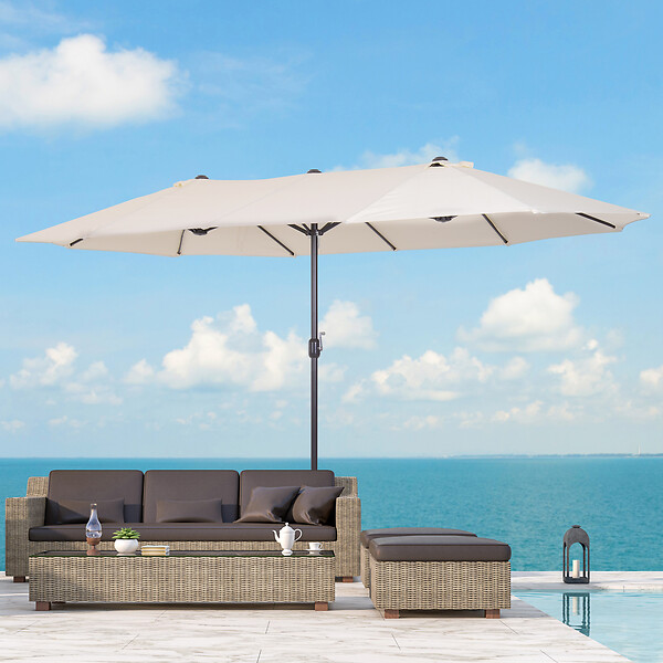 OUTSUNNY - Parasol de jardin XXL parasol grande taille 4,6L x 2,7l x 2,4H m ouverture fermeture manivelle acier polyester haute densité crème - large