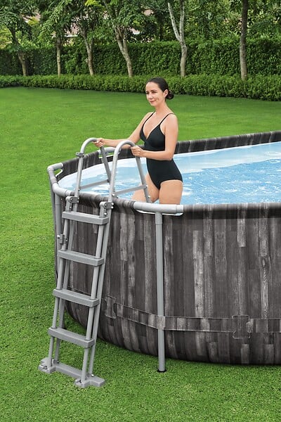 BESTWAY - Piscine acier Power Steel - Décor bois - L.732xl.366xH.122cm - large