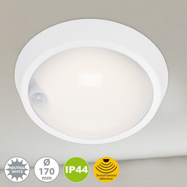 BRILONER - Luminaire extérieur rond LED BRILONER 12W blanc avec capteur - large