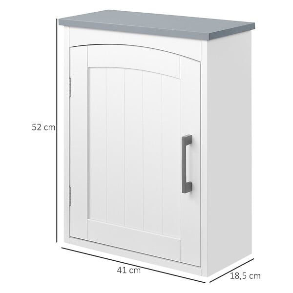KLEANKIN - Armoire haute murale de salle de bain ou WC - placard porte avec étagère réglable - dim. 41L x 18l x 52H cm - MDF blanc gris - large