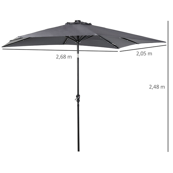 OUTSUNNY - Parasol lumineux rectangulaire inclinable dim. 2,68L x 2,05l x 2,48H m parasol LED solaire métal polyester haute densité gris - large