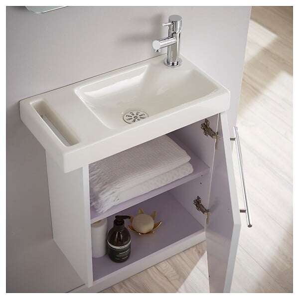 PLANETE BAIN - Meuble lave-mains pour wc blanc avec porte serviette et mitigeur à droite - large
