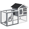 PAWHUT - Clapier cage à lapins multi-équipé : niche supérieure avec rampe, plateau excrément, fenêtre + enclos  extérieur sécurisé 2 portes 122L x 63l x 92H cm gris - vignette