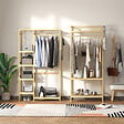 HOMCOM - Penderie porte-manteaux - 5 étagères, espace penderie, 2 patères - dim. 90L x 30l x 155H cm - bois bambou - vignette