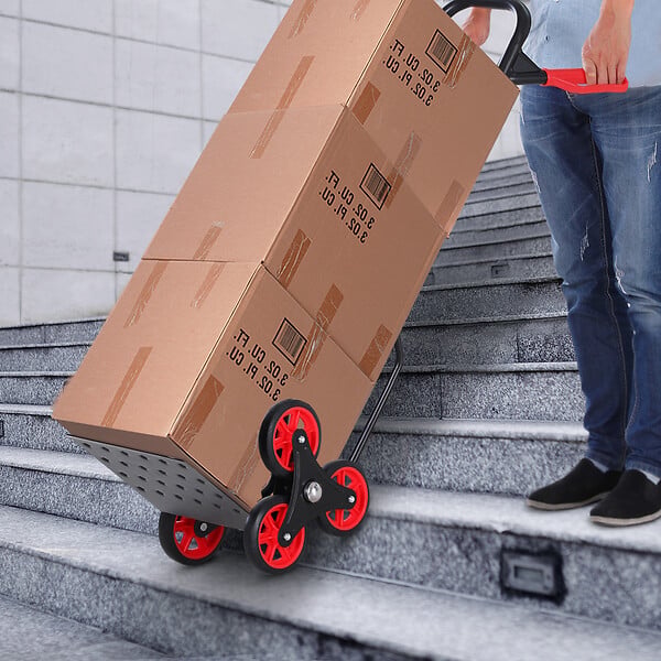 HOMCOM - Diable pour escalier 6 roues diable repliable extensible 150 Kg - chariot pliable acier noir rouge - large