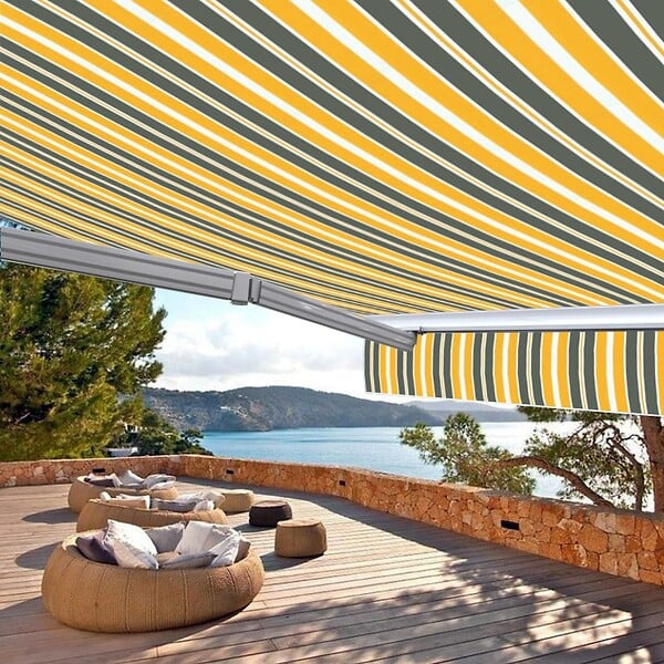 COTE STORE - Store banne motorisé et manuel 2,5 x 2 m Demi coffre pour terrasse - Gris jaune - large