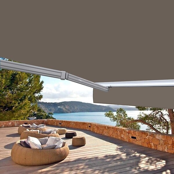 COTE STORE - Store banne motorisé et manuel 3,6 x 3 m Demi coffre pour terrasse - Taupe - large