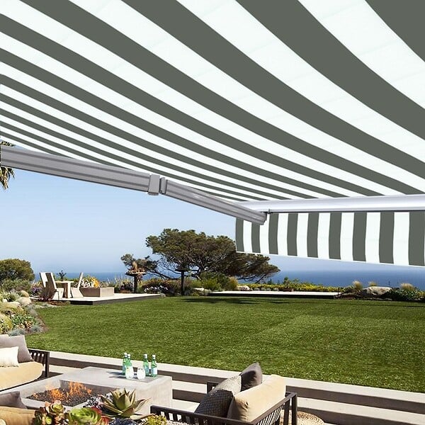 COTE STORE - Store banne manuel Demi coffre 3 x 2,5 m pour terrasse - Blanc gris - large