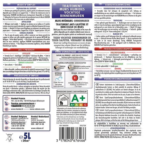 RUBSON - Traitement murs humides anti-salpêtre étanchéité - 5 L - large
