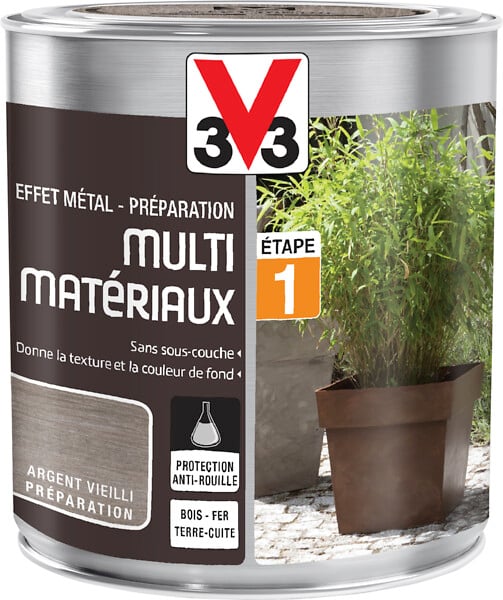 V33 PEINTURE - Peinture effet métal - Préparation argent vieilli - 0,5L - large