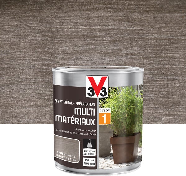 V33 PEINTURE - Peinture effet métal - Préparation argent vieilli - 0,5L - large