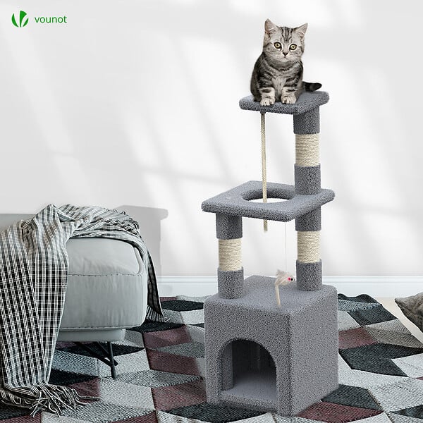 VOUNOT - Arbre à Chat 88cm avec Corde Griffoir Plateforme Niche Gris - large