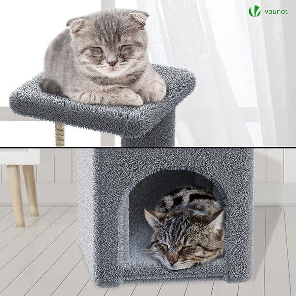 VOUNOT - Arbre à Chat 88cm avec Corde Griffoir Plateforme Niche Gris - large