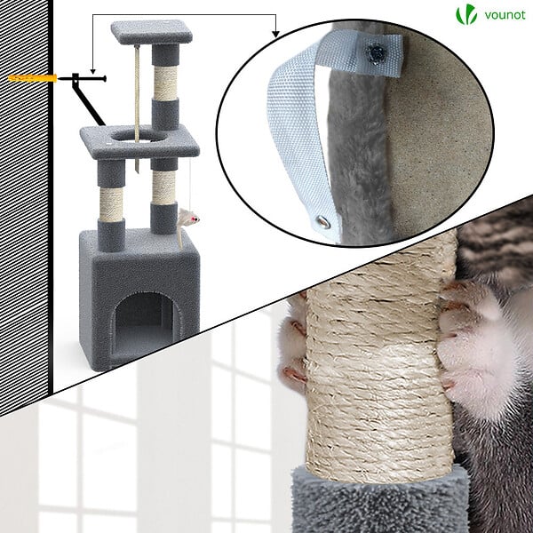 VOUNOT - Arbre à Chat 88cm avec Corde Griffoir Plateforme Niche Gris - large