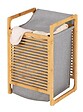 WENKO - Corbeille à linge Bahari - Bambou - Sac gris - 40x60x35cm - vignette
