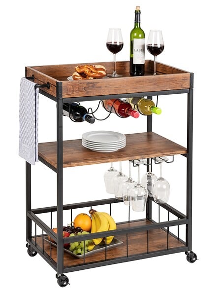 WENKO - Desserte Rustico - 3 étagères - 6 emplacements métal - 80x89.5x40cm - large
