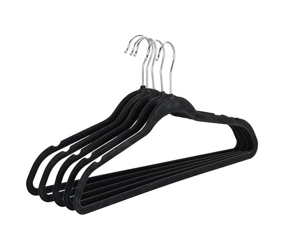 WENKO - Cintre floqué - Velours - Lot de 5 - Noir - Antidérapant - large