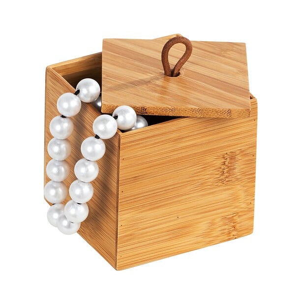 WENKO - Boîte rangement bambou - Terra - avec couvercle - 9x9x9cm - large