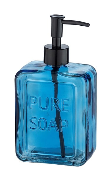 WENKO - Distributeur de savon en verre - Pure Soap - Bleu - 550 ml - large