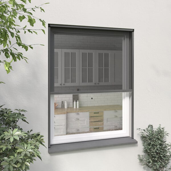 MOUSTIKIT - Moustiquaire enroulable fenêtre - Verticale - Alu - Gris - 100x160cm - large