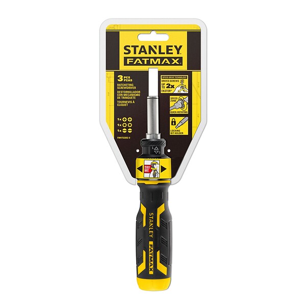 STANLEY - Tournevis à cliquet 360° - Bi-matière - 6 pans 1/4" - large