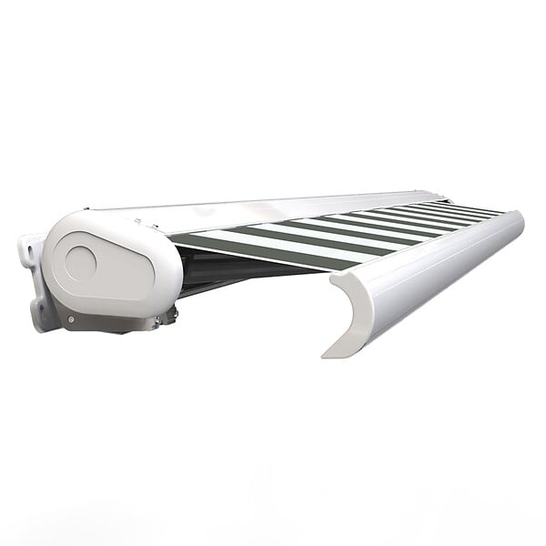 COTE STORE - Store banne coffre intégral 4 x 3,5 m motorisé et manuel extérieur pour terrasse - Blanc gris - large