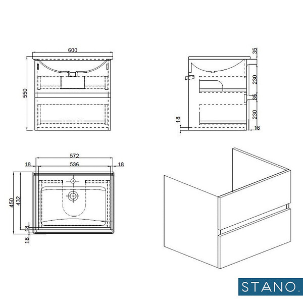 STANO - Meuble salle de bain design simple vasque MESSINA largeur 60 cm noyer - large